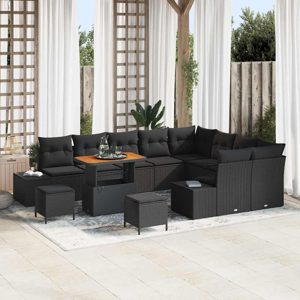 Tuinbankenset met kussen met opslag 12 pcs Zwart Poly riet is nu te koop bij PeponiXL, paradijselijk wonen!