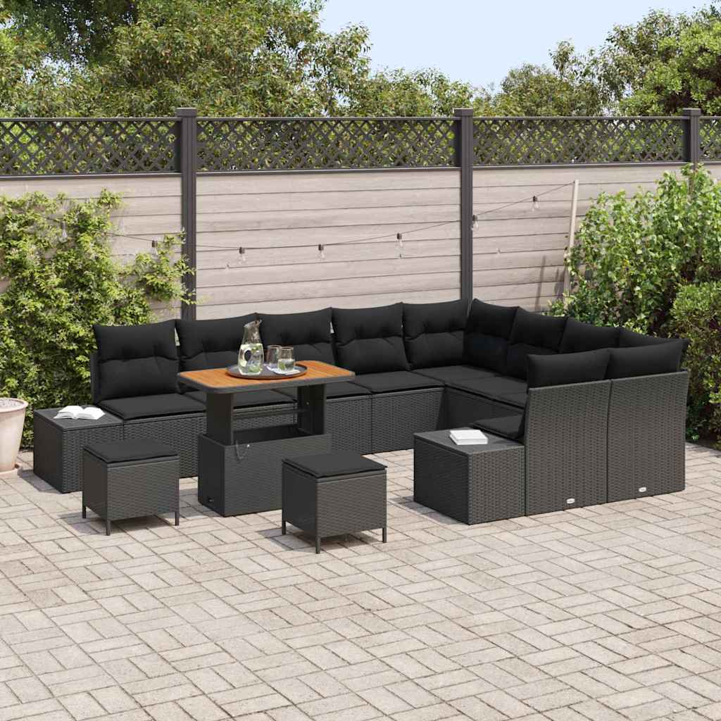 Tuinbankenset met kussen met opslag 12 pcs Zwart Poly riet is nu te koop bij PeponiXL, paradijselijk wonen!