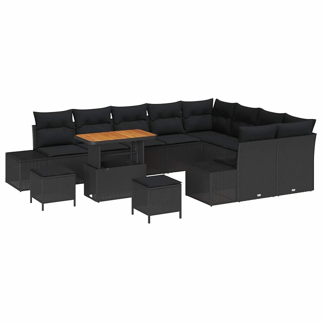 Tuinbankenset met kussen met opslag 12 pcs Zwart Poly riet is nu te koop bij PeponiXL, paradijselijk wonen!