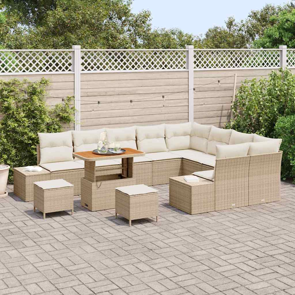 Tuinbankenset met kussen met opslag 12 pcs Beige Poly riet is nu te koop bij PeponiXL, paradijselijk wonen!