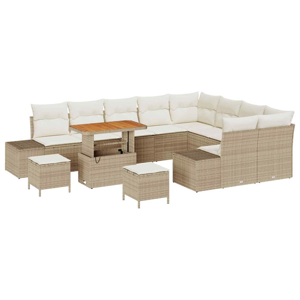 Tuinbankenset met kussen met opslag 12 pcs Beige Poly riet is nu te koop bij PeponiXL, paradijselijk wonen!