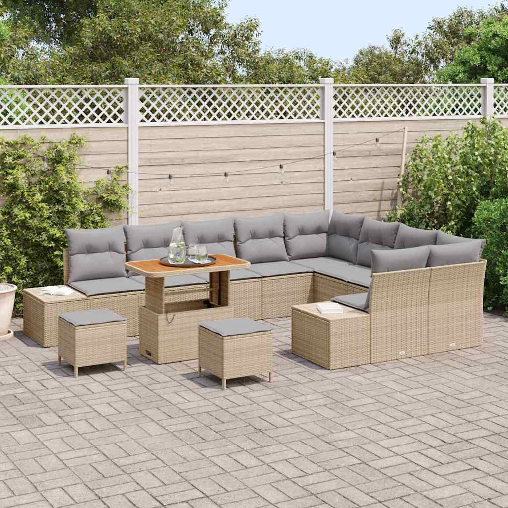 Tuinbankenset met kussen met opslag 12 pcs Beige Poly riet is nu te koop bij PeponiXL, paradijselijk wonen!