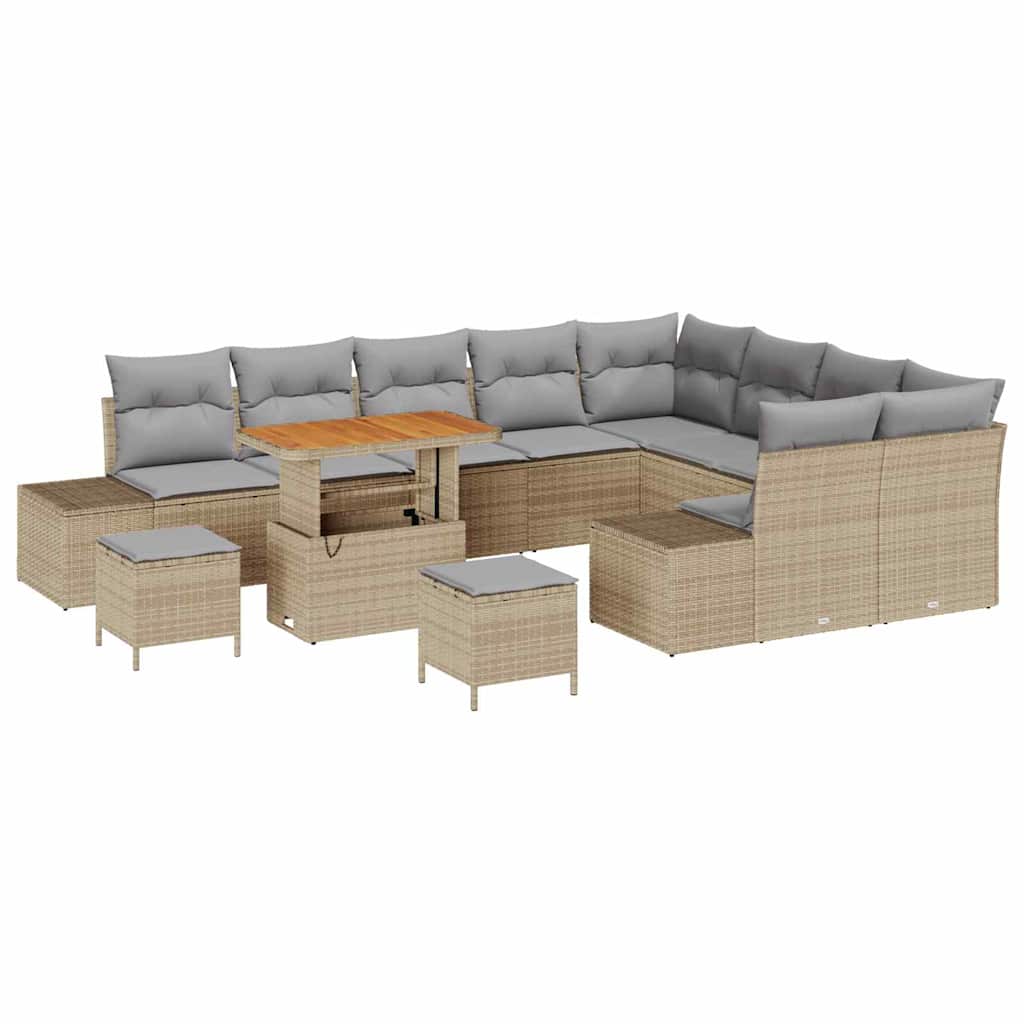 Tuinbankenset met kussen met opslag 12 pcs Beige Poly riet is nu te koop bij PeponiXL, paradijselijk wonen!