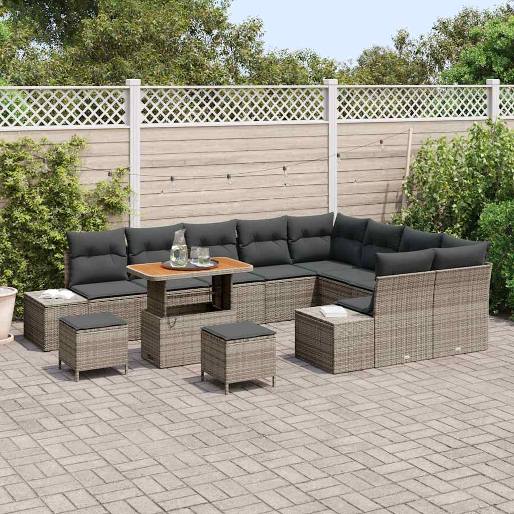 Tuinbankenset met kussen met opslag 12 pcs Grijs Poly riet is nu te koop bij PeponiXL, paradijselijk wonen!