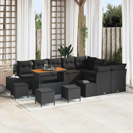Tuinbankenset met kussen met opslag 13 pcs Zwart Poly riet is nu te koop bij PeponiXL, paradijselijk wonen!