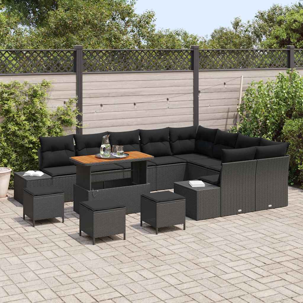 Tuinbankenset met kussen met opslag 13 pcs Zwart Poly riet is nu te koop bij PeponiXL, paradijselijk wonen!