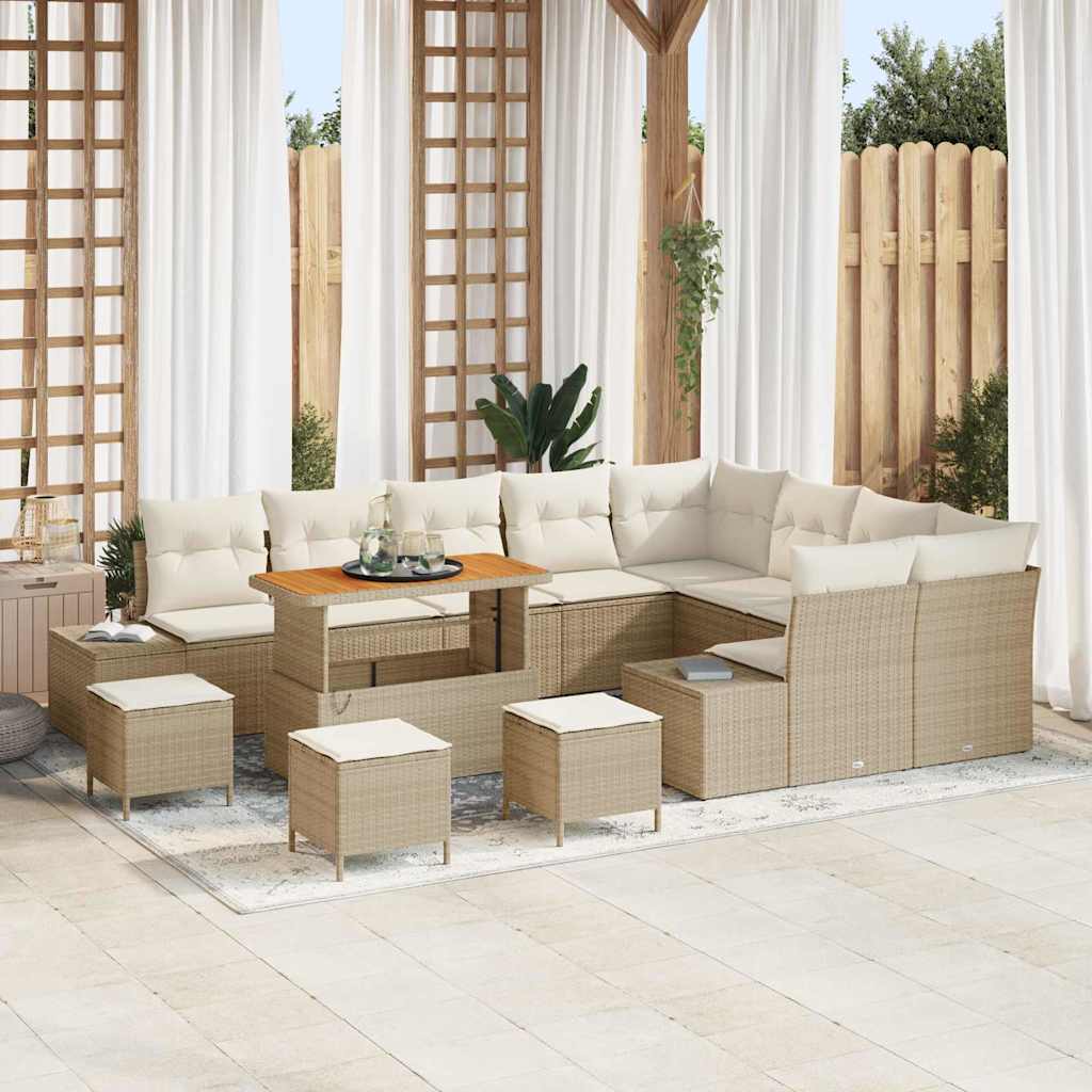 Tuinbankenset met kussen met opslag 13 pcs Beige Poly riet is nu te koop bij PeponiXL, paradijselijk wonen!