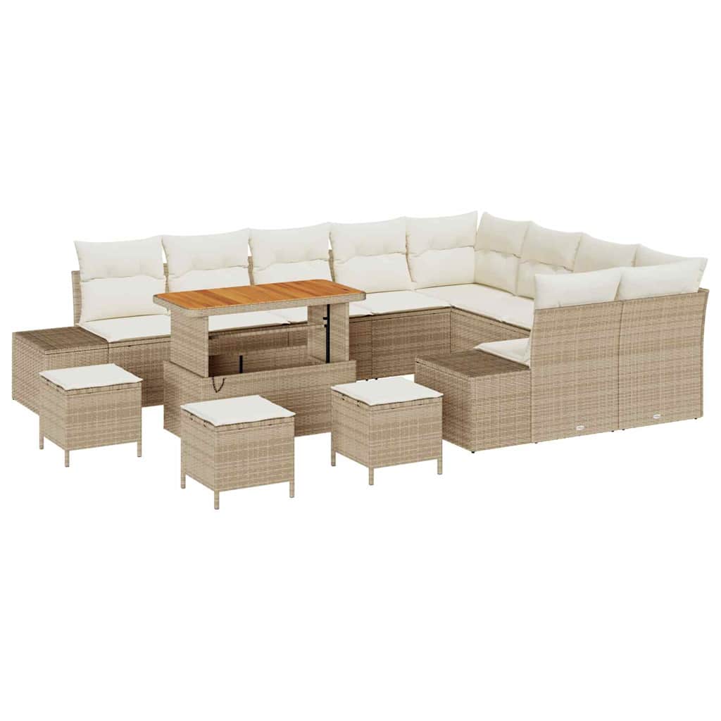 Tuinbankenset met kussen met opslag 13 pcs Beige Poly riet is nu te koop bij PeponiXL, paradijselijk wonen!