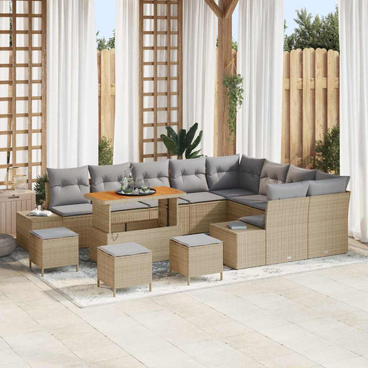 Tuinbankenset met kussen met opslag 13 pcs Beige Poly riet is nu te koop bij PeponiXL, paradijselijk wonen!
