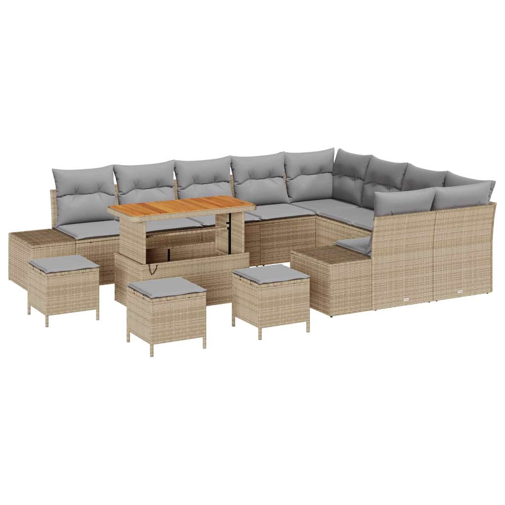 Tuinbankenset met kussen met opslag 13 pcs Beige Poly riet is nu te koop bij PeponiXL, paradijselijk wonen!