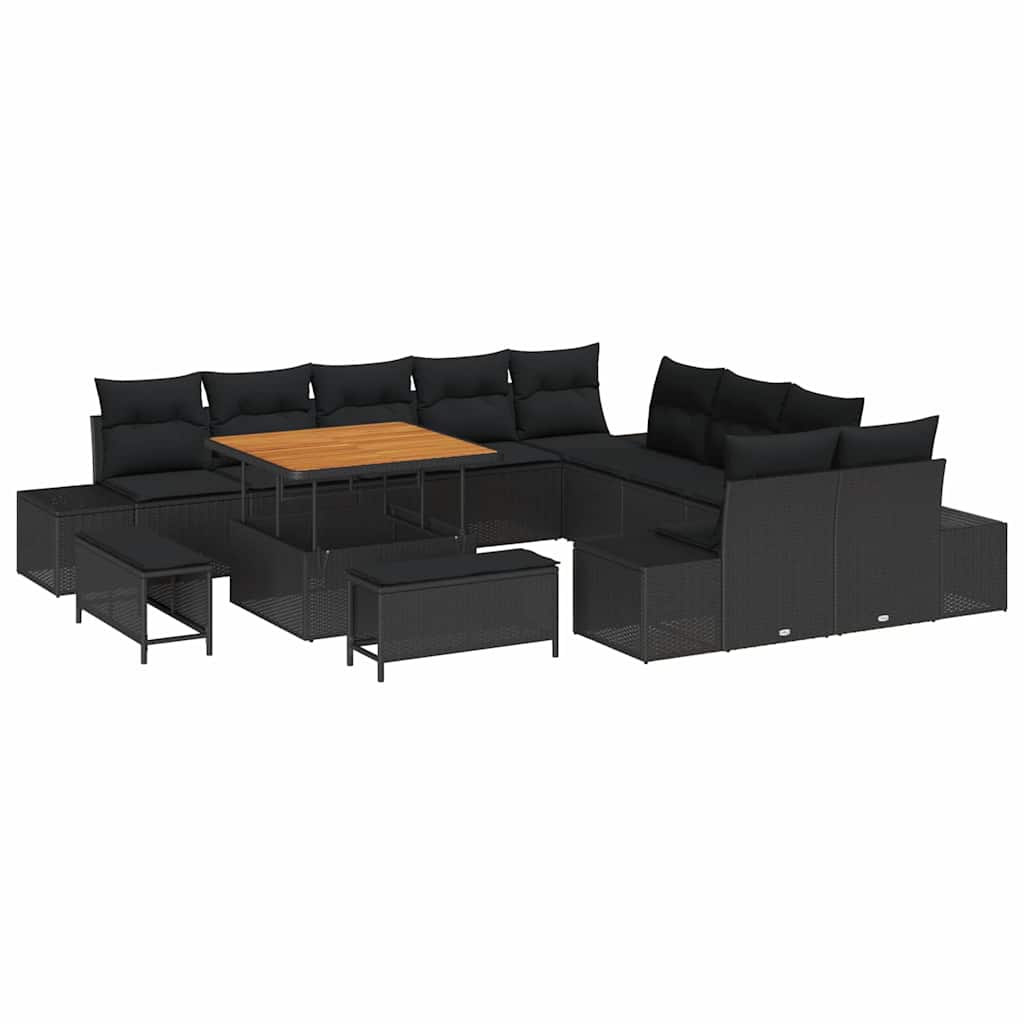 Tuinbankenset met kussen met opslag 13 pcs Zwart Poly riet is nu te koop bij PeponiXL, paradijselijk wonen!