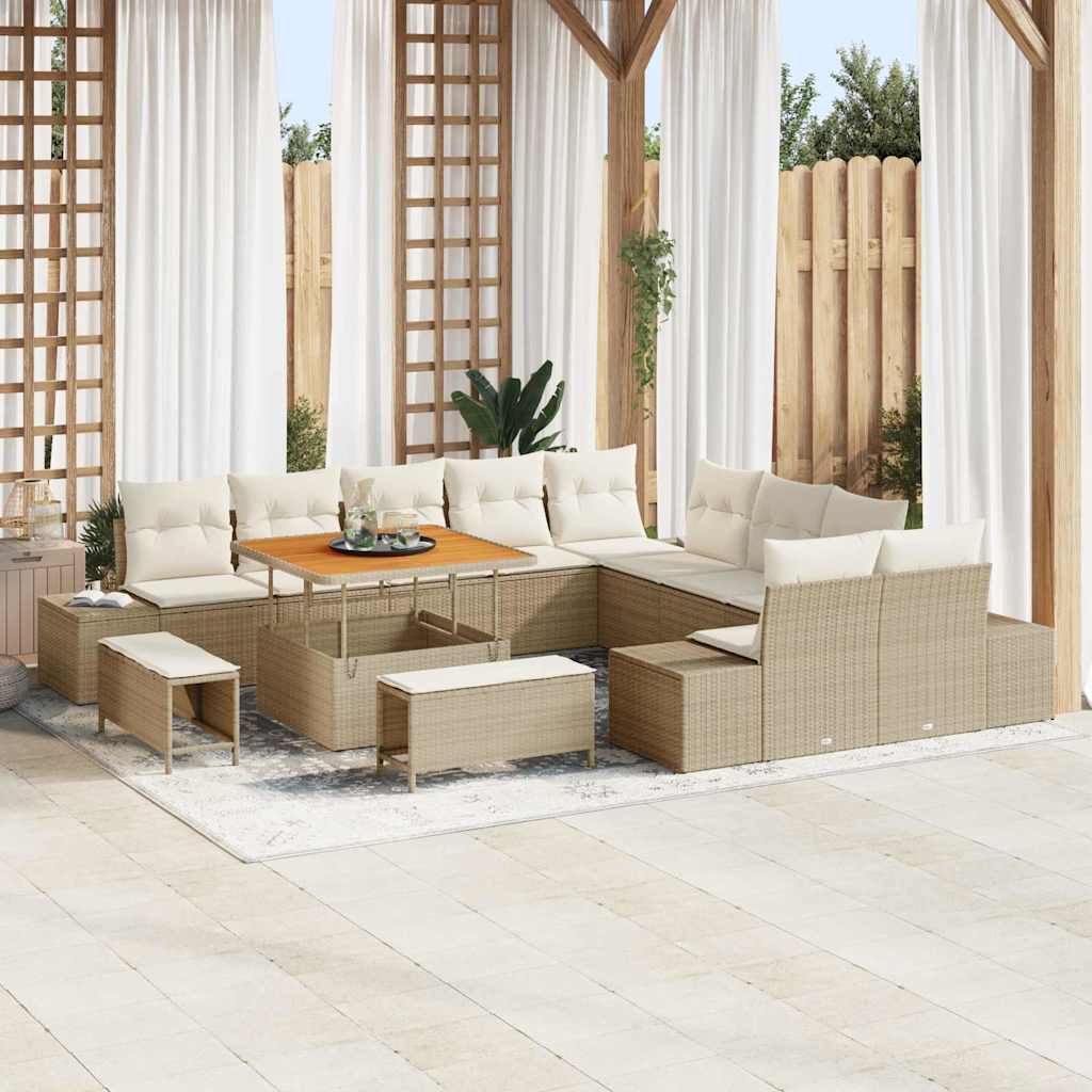 Tuinbankenset met kussen met opslag 13 pcs Beige Poly riet is nu te koop bij PeponiXL, paradijselijk wonen!