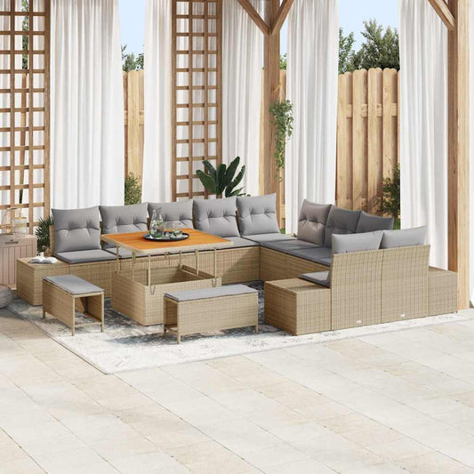 Tuinbankenset met kussen met opslag 13 pcs Beige Poly riet is nu te koop bij PeponiXL, paradijselijk wonen!