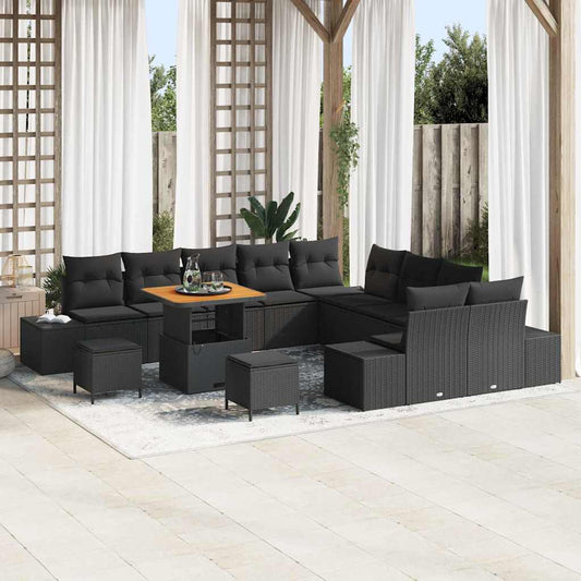 Tuinbankenset met kussen met opslag 13 pcs Zwart Poly riet is nu te koop bij PeponiXL, paradijselijk wonen!
