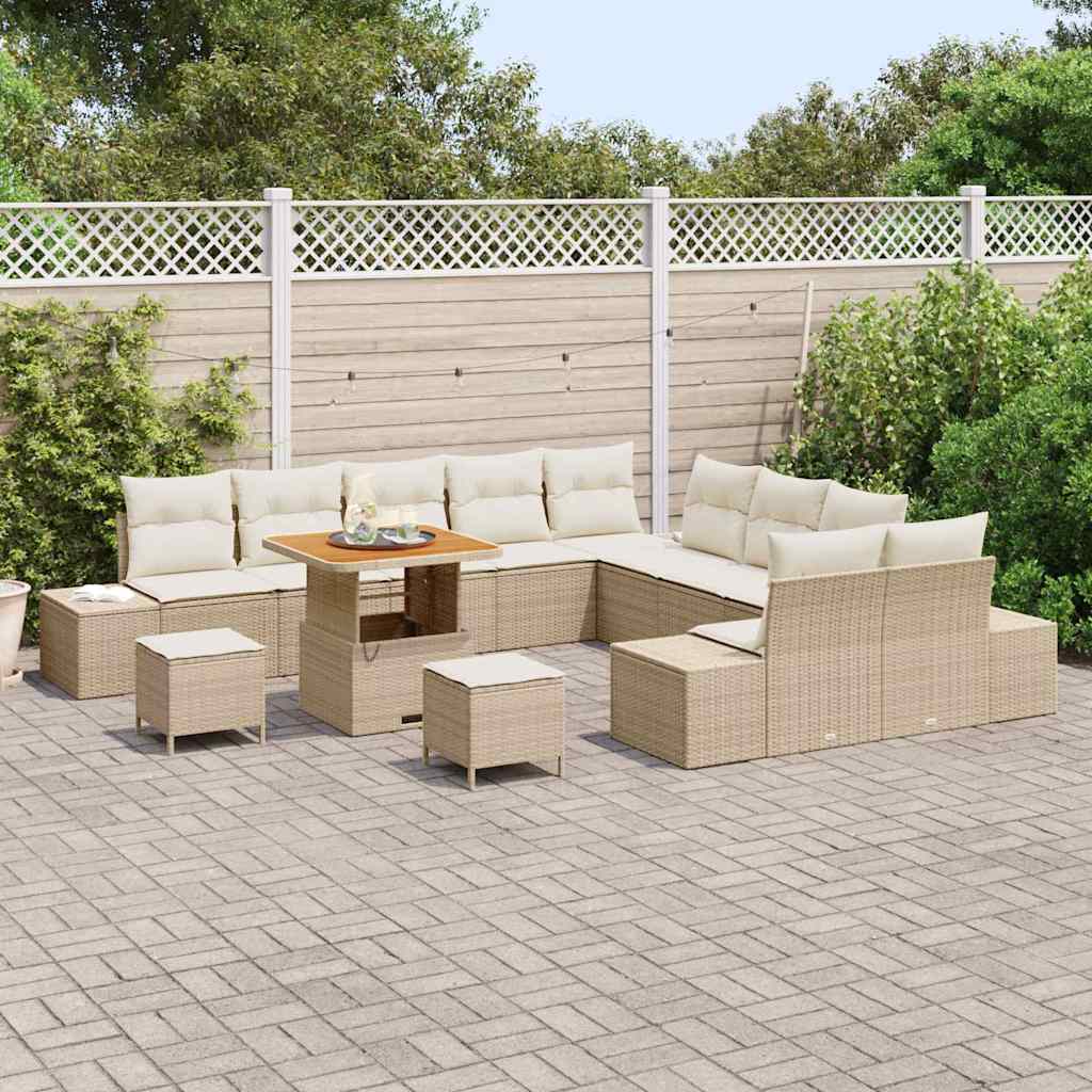 Tuinbankenset met kussen met opslag 13 pcs Beige Poly riet is nu te koop bij PeponiXL, paradijselijk wonen!
