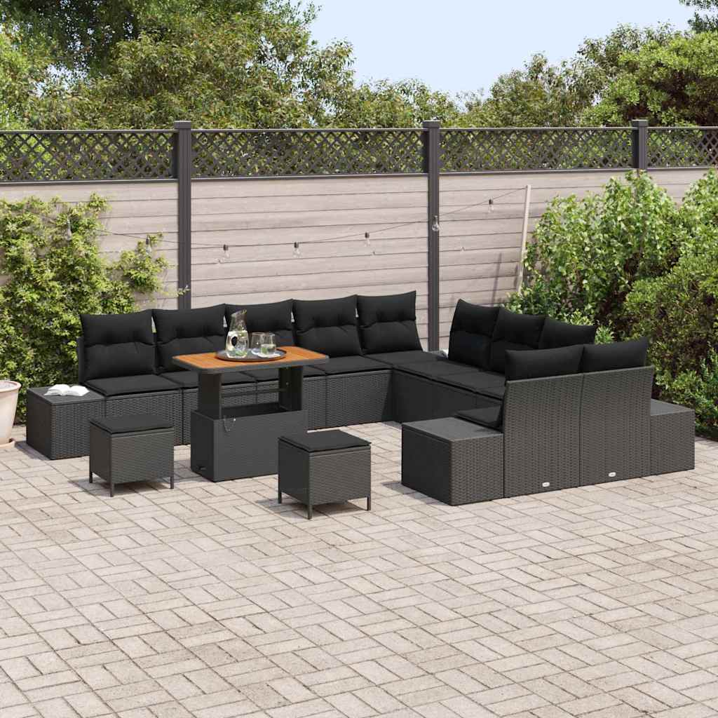Tuinbankenset met kussen met opslag 13 pcs Zwart Poly riet is nu te koop bij PeponiXL, paradijselijk wonen!