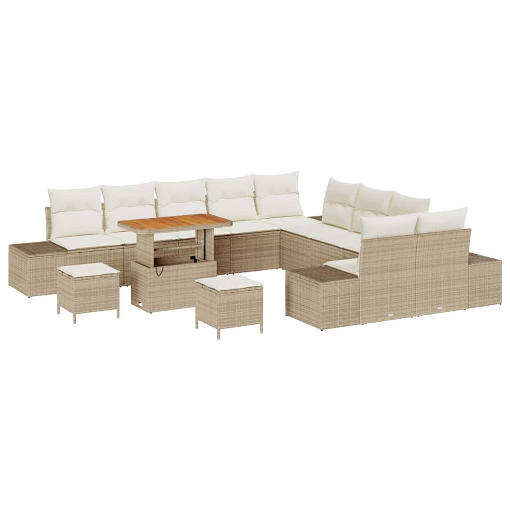 Tuinbankenset met kussen met opslag 13 pcs Beige Poly riet is nu te koop bij PeponiXL, paradijselijk wonen!
