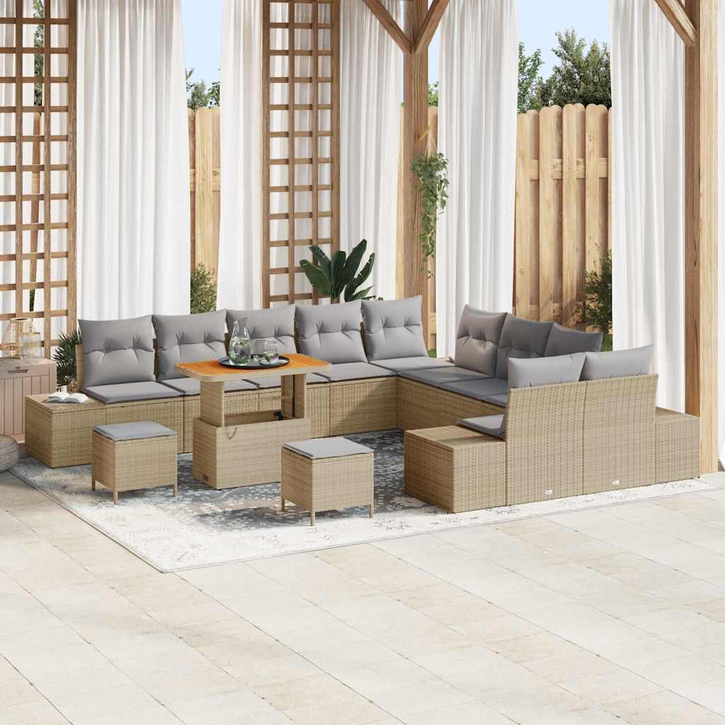 Tuinbankenset met kussen met opslag 13 pcs Beige Poly riet is nu te koop bij PeponiXL, paradijselijk wonen!