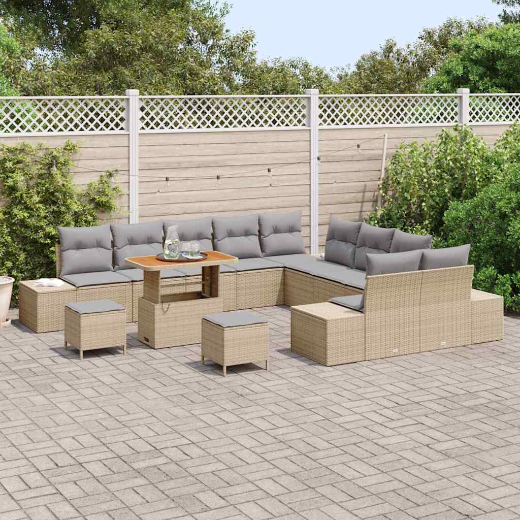 Tuinbankenset met kussen met opslag 13 pcs Beige Poly riet is nu te koop bij PeponiXL, paradijselijk wonen!