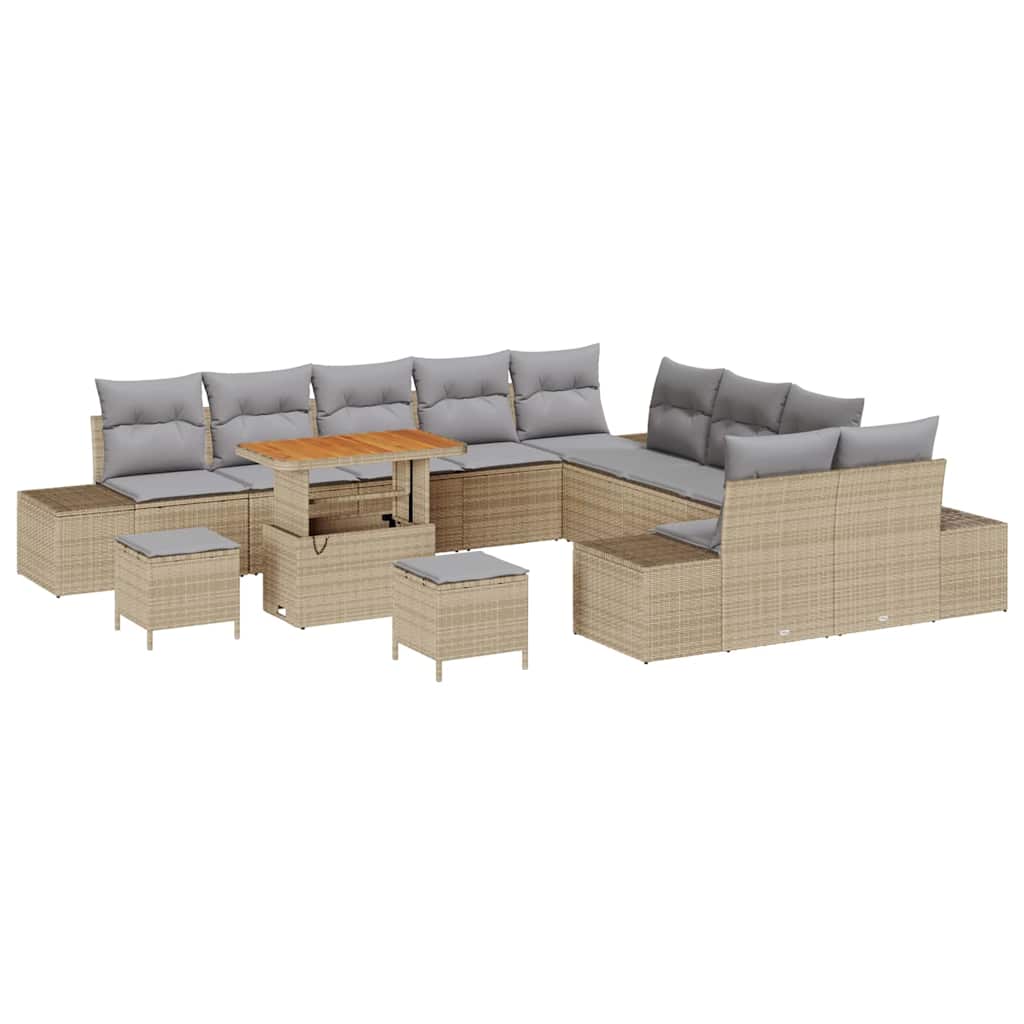 Tuinbankenset met kussen met opslag 13 pcs Beige Poly riet is nu te koop bij PeponiXL, paradijselijk wonen!