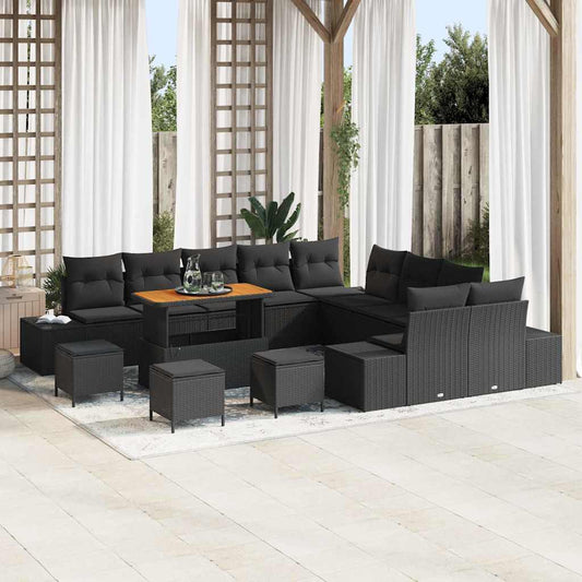 Tuinbankenset met kussen met opslag 14 pcs Zwart Poly riet is nu te koop bij PeponiXL, paradijselijk wonen!