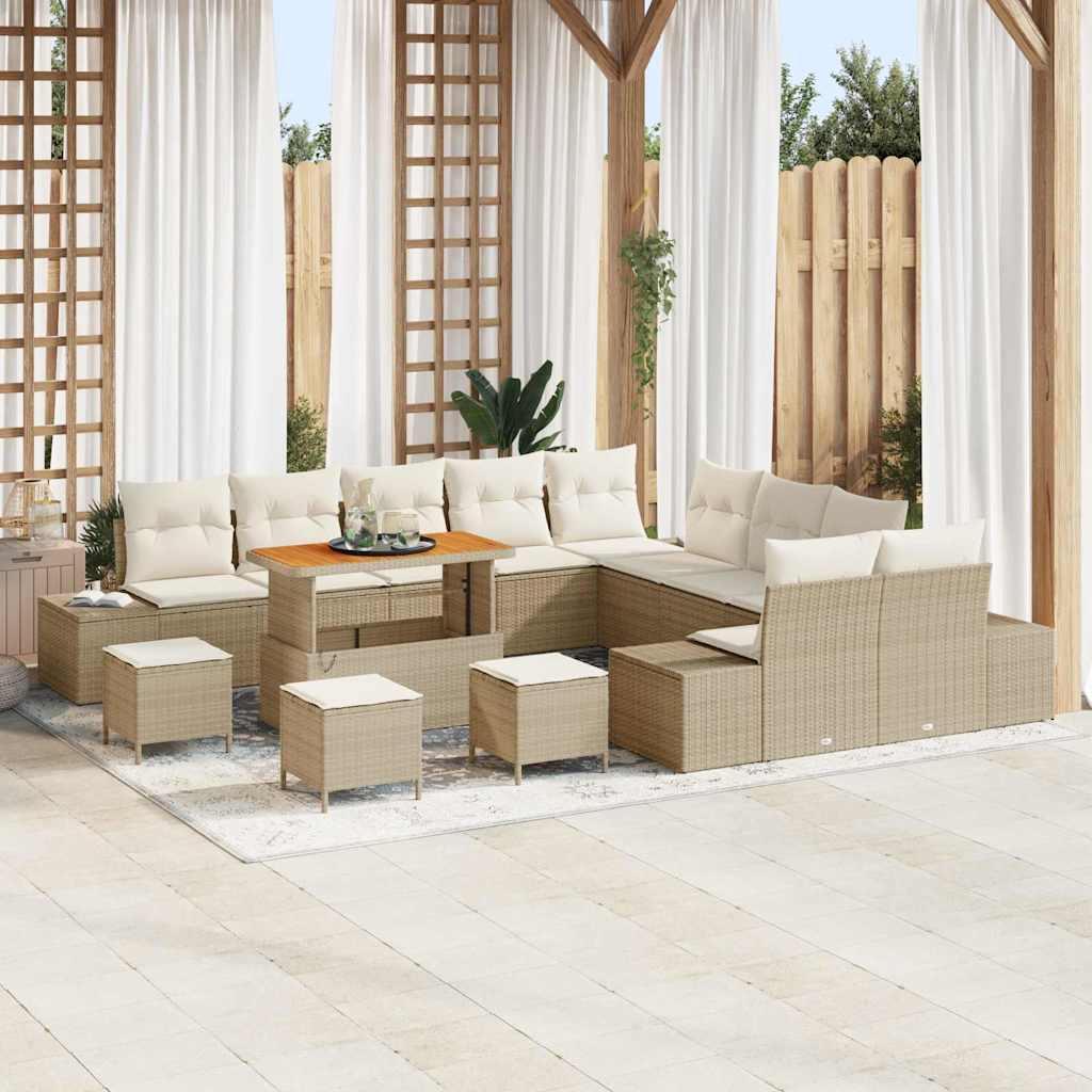 Tuinbankenset met kussen met opslag 14 pcs Beige Poly riet is nu te koop bij PeponiXL, paradijselijk wonen!