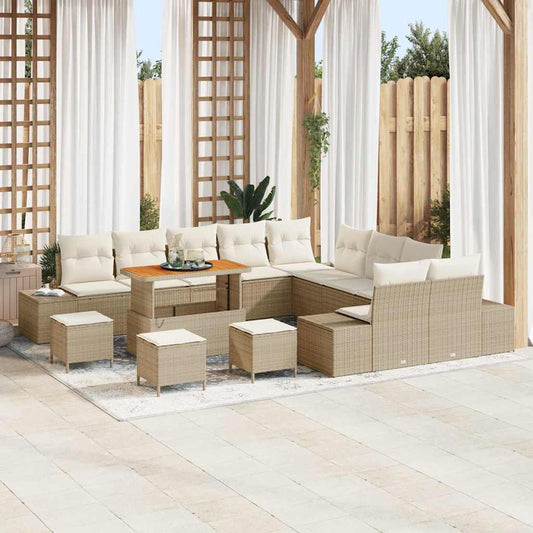 Tuinbankenset met kussen met opslag 14 pcs Beige Poly riet is nu te koop bij PeponiXL, paradijselijk wonen!