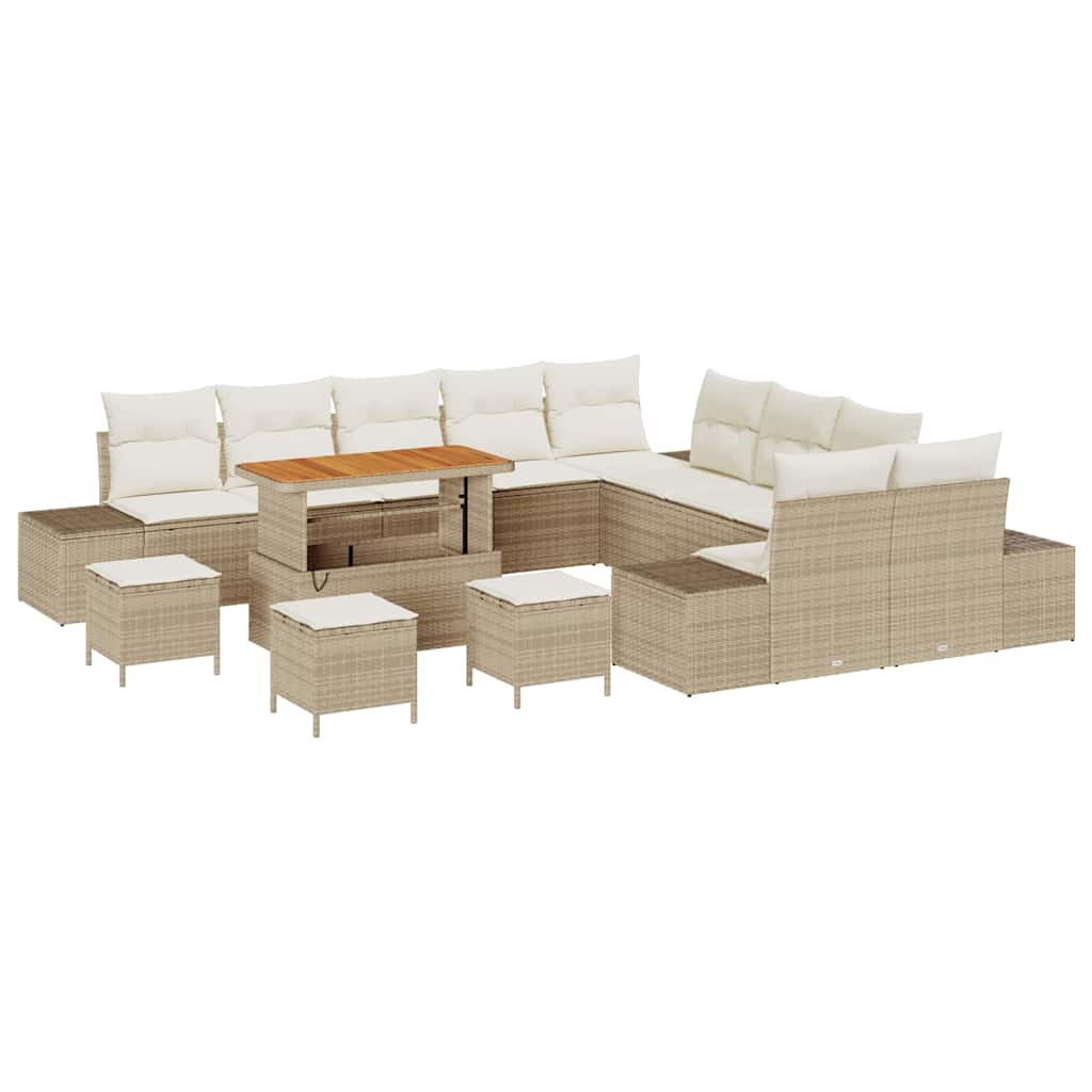 Tuinbankenset met kussen met opslag 14 pcs Beige Poly riet is nu te koop bij PeponiXL, paradijselijk wonen!