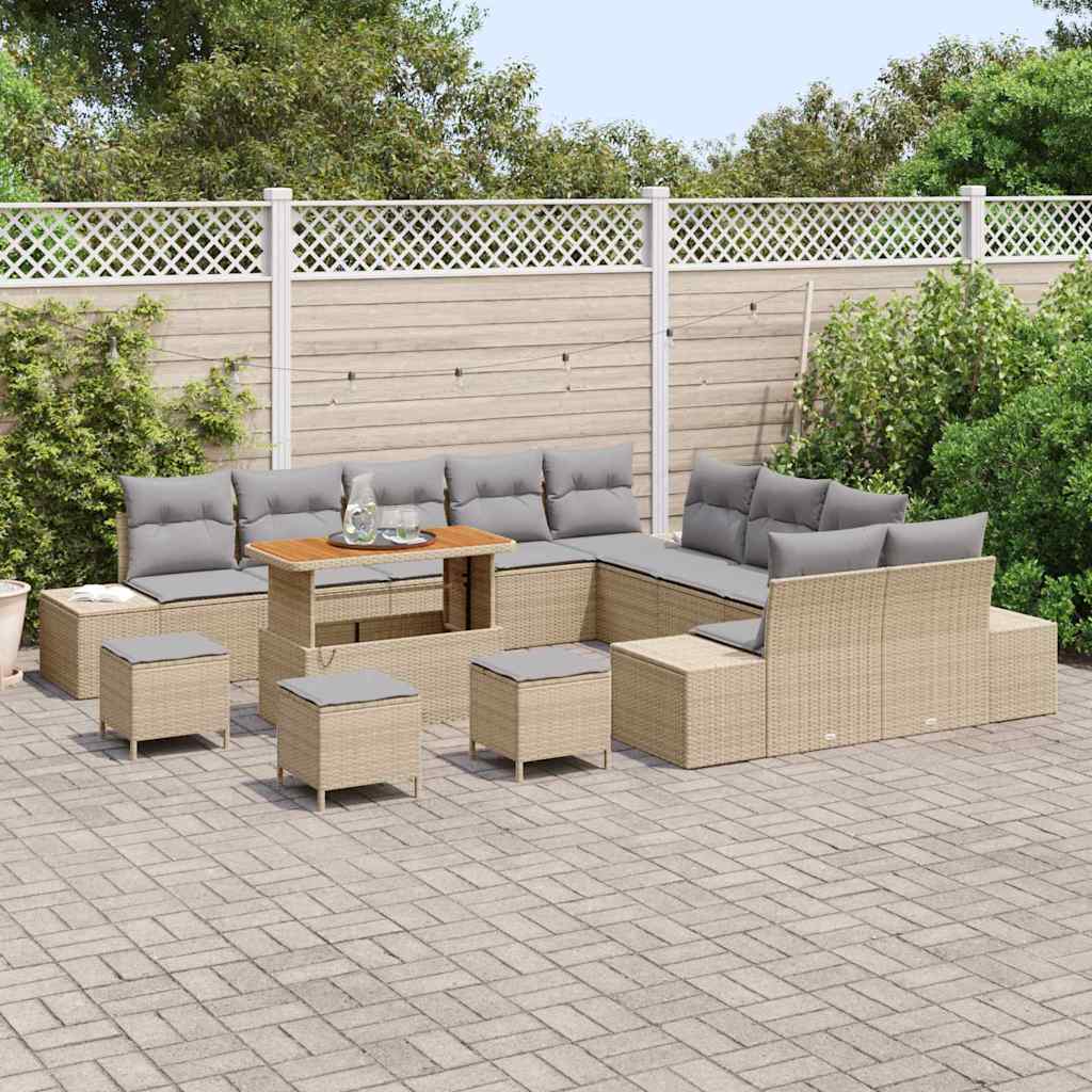 Tuinbankenset met kussen met opslag 14 pcs Beige Poly riet is nu te koop bij PeponiXL, paradijselijk wonen!