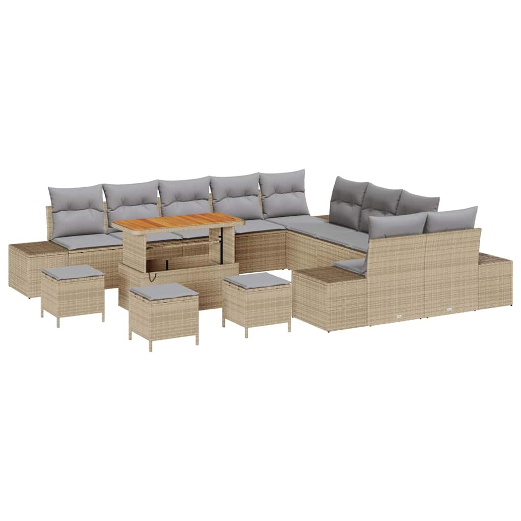Tuinbankenset met kussen met opslag 14 pcs Beige Poly riet is nu te koop bij PeponiXL, paradijselijk wonen!