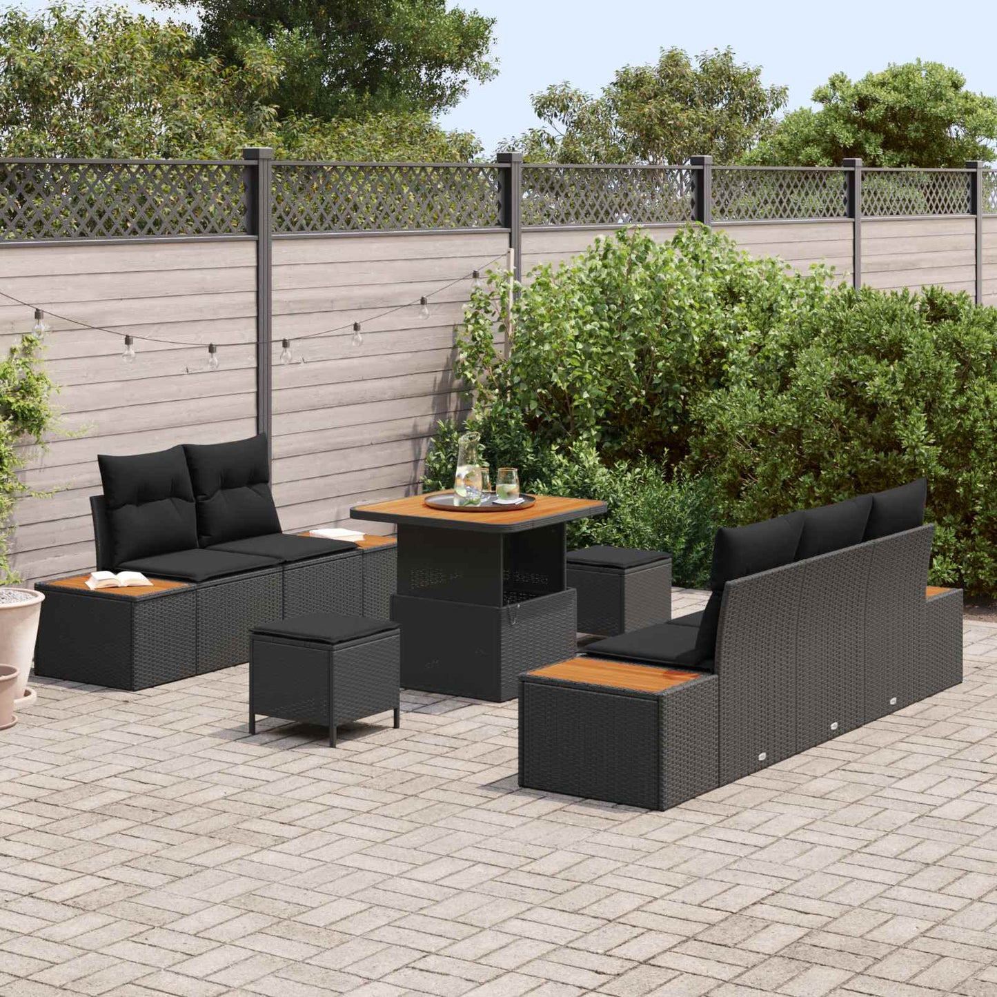 Tuin Sofa Set 8 pcs Zwart Poly Rattan en Poedergecoat Staal is nu te koop bij PeponiXL, paradijselijk wonen!