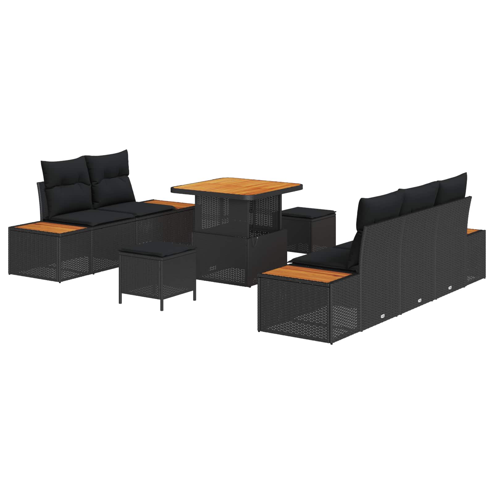 Tuin Sofa Set 8 pcs Zwart Poly Rattan en Poedergecoat Staal is nu te koop bij PeponiXL, paradijselijk wonen!