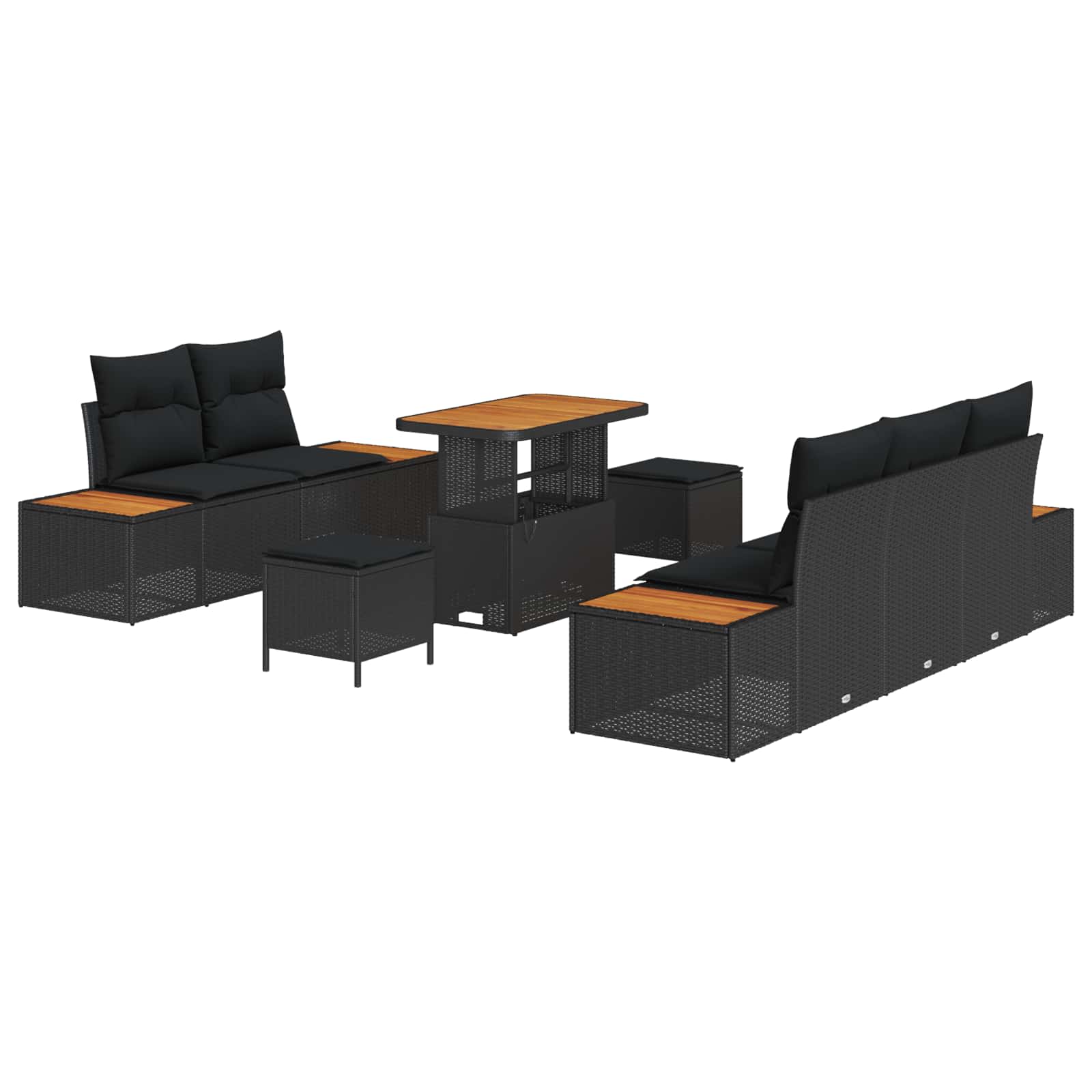 Tuin Sofa Set 8 pcs Zwart Poly Rattan en Poedergecoat Staal is nu te koop bij PeponiXL, paradijselijk wonen!