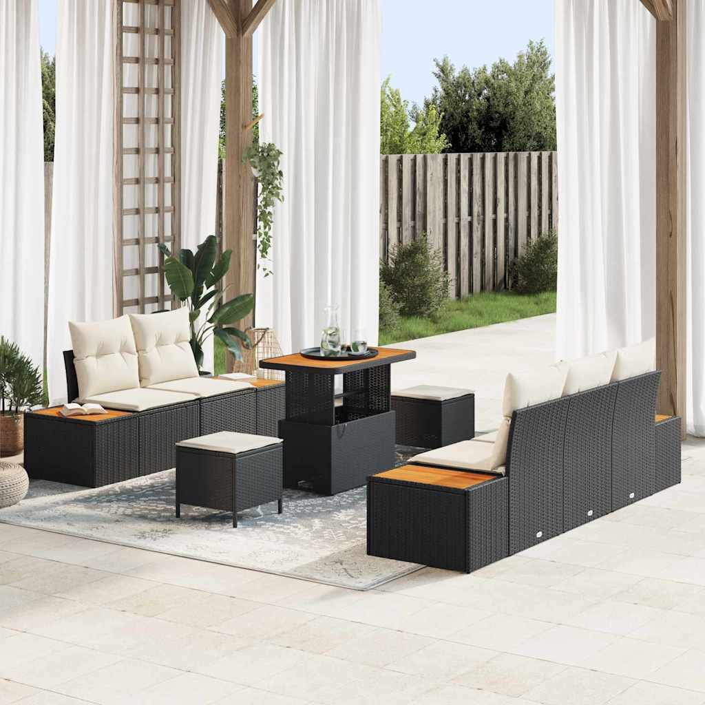 Tuin Sofa Set met kussen met opslag 8 pcs Zwart en Crème is nu te koop bij PeponiXL, paradijselijk wonen!