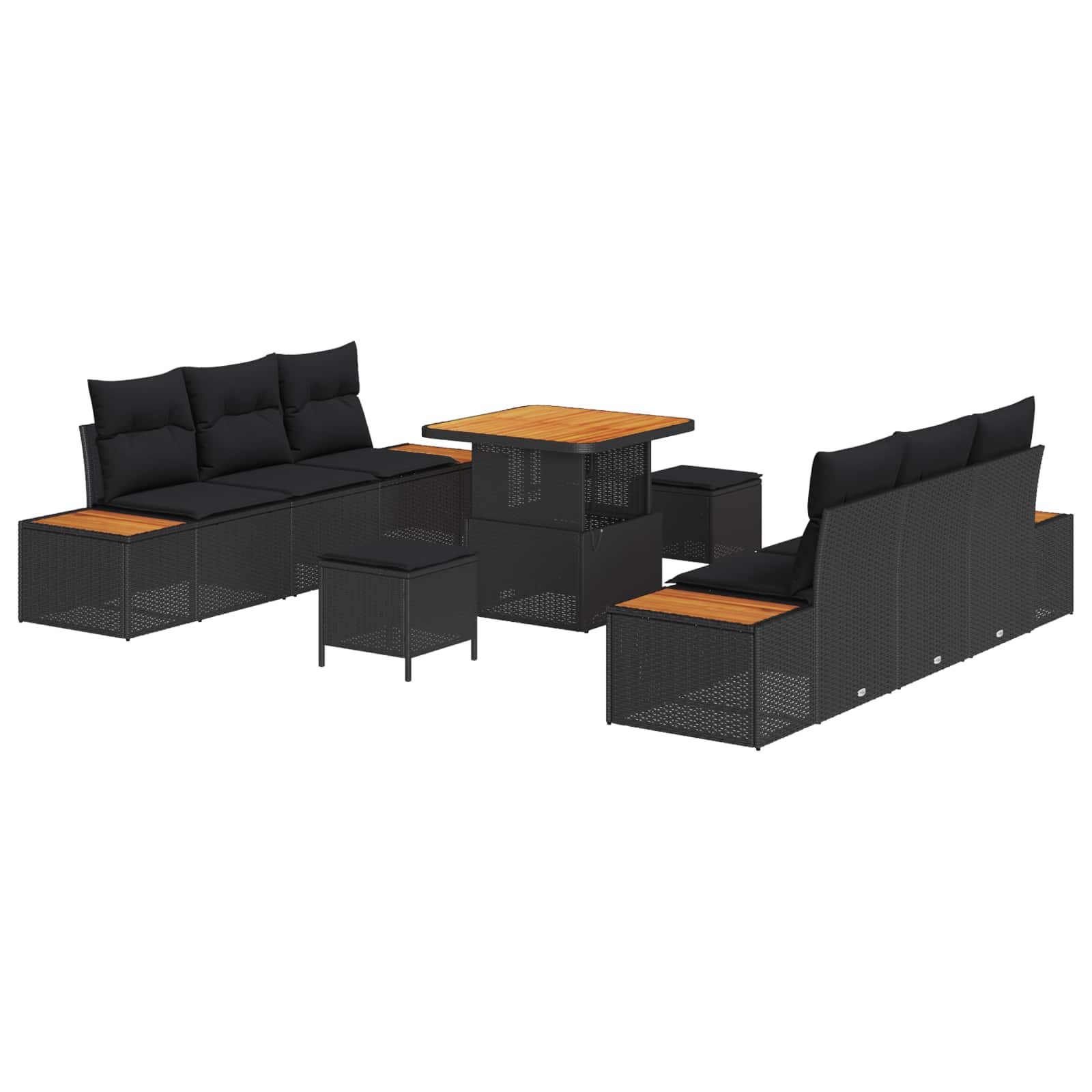 Tuinbankenset met kussen met opslag 9 pcs Zwart Poly riet is nu te koop bij PeponiXL, paradijselijk wonen!
