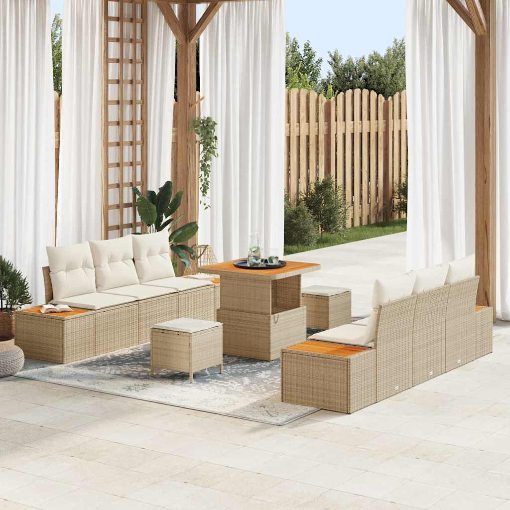 Tuinbankenset met kussen met opslag 9 pcs Beige Poly riet is nu te koop bij PeponiXL, paradijselijk wonen!