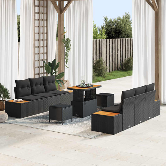 Tuinbankenset met kussen met opslag 9 pcs Zwart Poly riet is nu te koop bij PeponiXL, paradijselijk wonen!