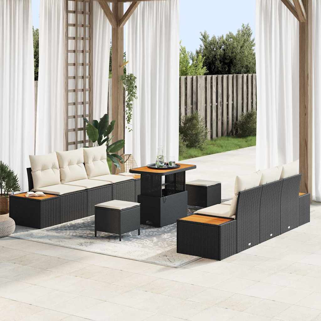 Tuinbankenset met kussen met opslag 9 pcs Zwart Poly riet is nu te koop bij PeponiXL, paradijselijk wonen!