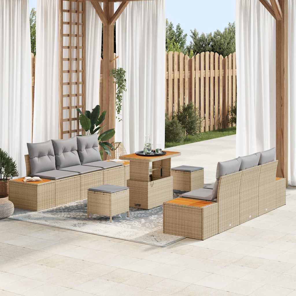 Tuinbankenset met kussen met opslag 9 pcs Beige Poly riet is nu te koop bij PeponiXL, paradijselijk wonen!