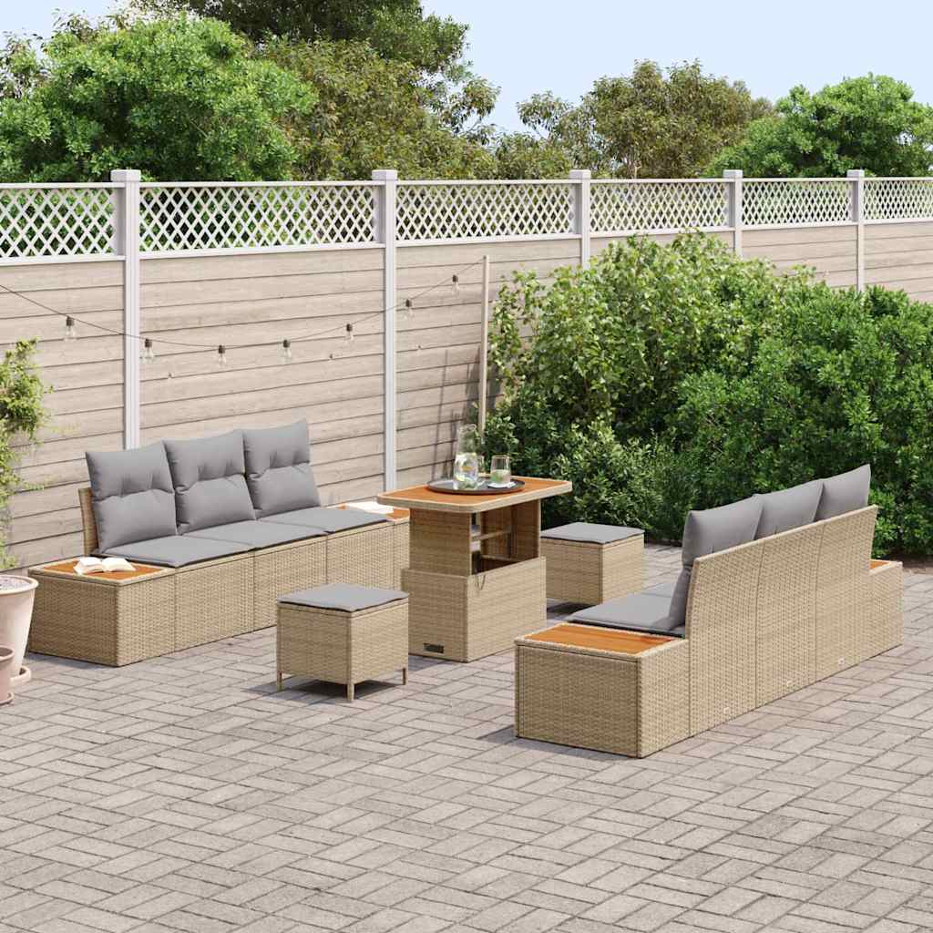 Tuinbankenset met kussen met opslag 9 pcs Beige Poly riet is nu te koop bij PeponiXL, paradijselijk wonen!