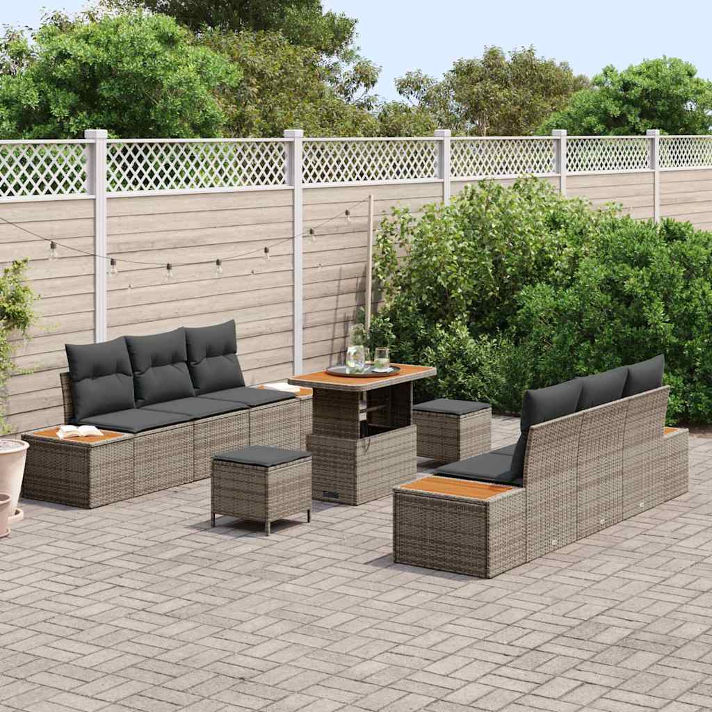 Tuinbankenset met kussen met opslag 9 pcs Grijs Poly riet is nu te koop bij PeponiXL, paradijselijk wonen!