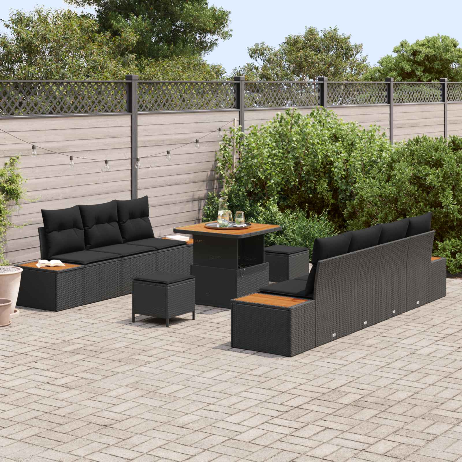 Tuinbankenset met kussen met opslag 10 pcs Zwart Poly riet is nu te koop bij PeponiXL, paradijselijk wonen!