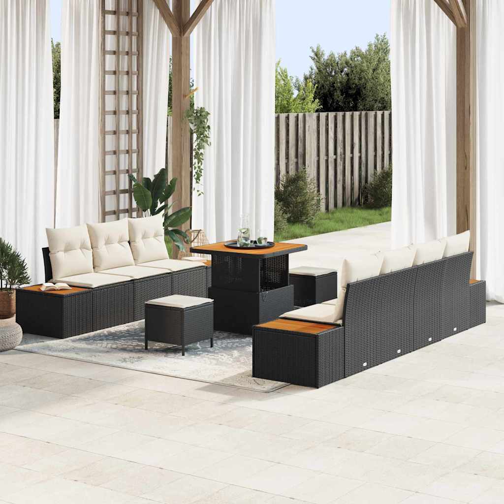 Tuinbankenset met kussen met opslag 10 pcs Zwart Poly riet is nu te koop bij PeponiXL, paradijselijk wonen!