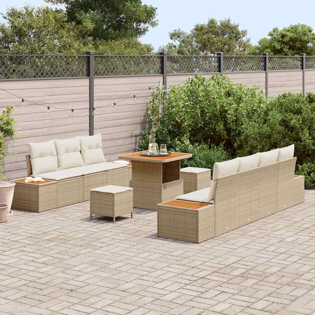 Tuinbankenset met kussen met opslag 10 pcs Beige Poly riet is nu te koop bij PeponiXL, paradijselijk wonen!