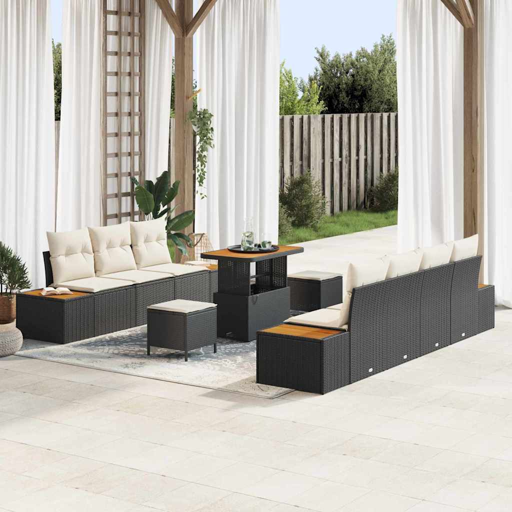 Tuinbankenset met kussen met opslag 10 pcs Zwart Poly riet is nu te koop bij PeponiXL, paradijselijk wonen!