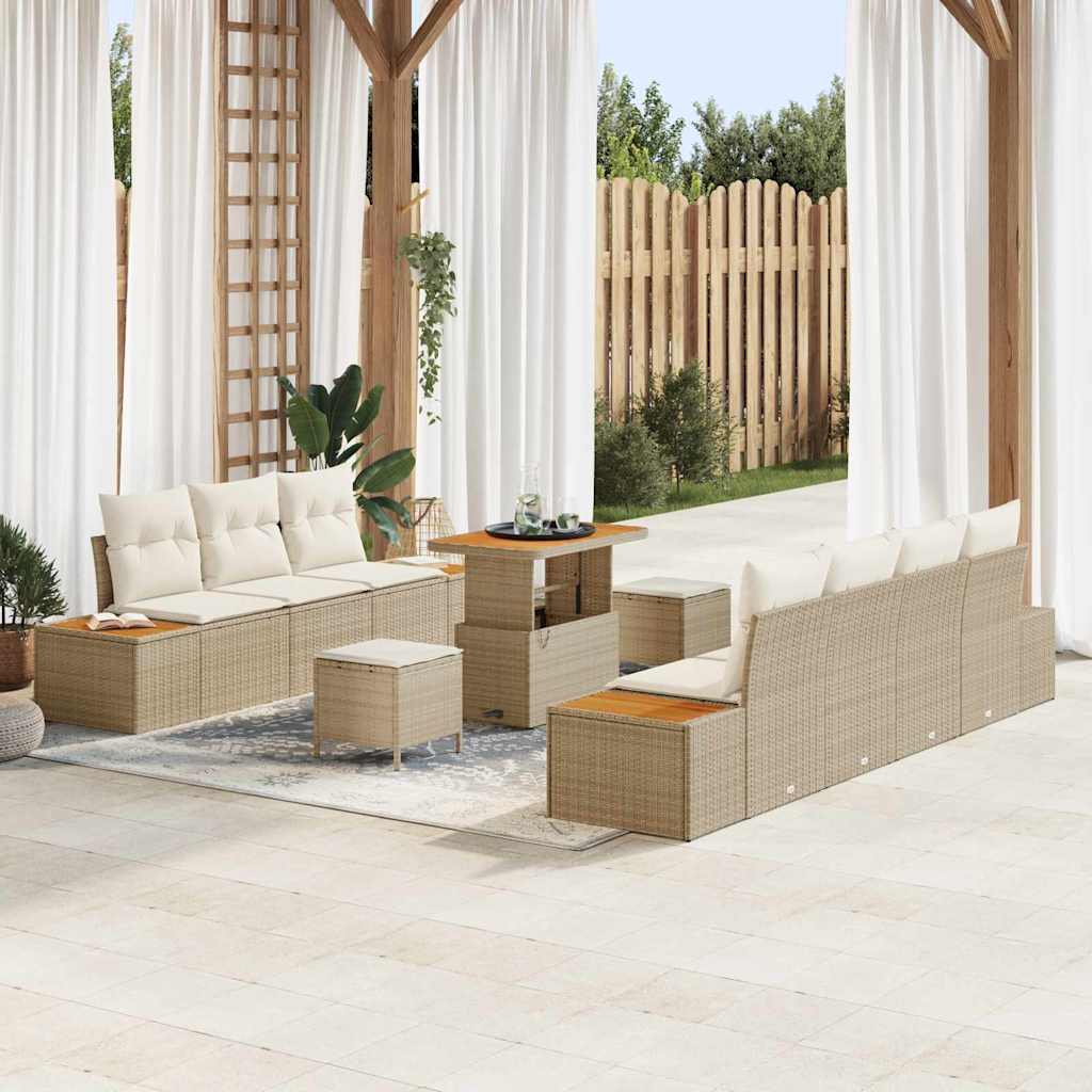 Tuinbankenset met kussen met opslag 10 pcs Beige Poly riet is nu te koop bij PeponiXL, paradijselijk wonen!