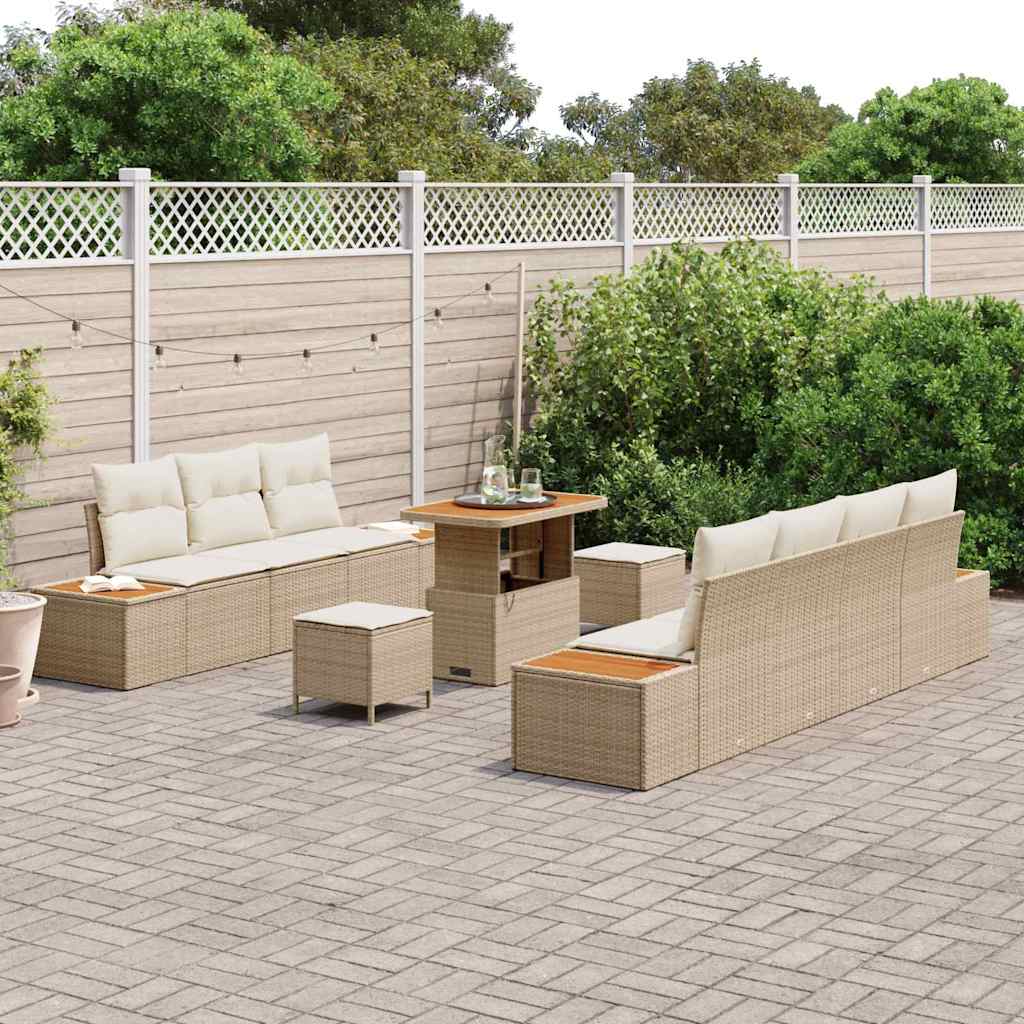 Tuinbankenset met kussen met opslag 10 pcs Beige Poly riet is nu te koop bij PeponiXL, paradijselijk wonen!