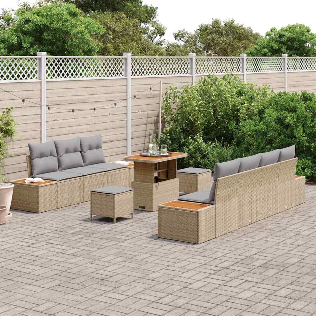 Tuinbankenset met kussen met opslag 10 pcs Beige Poly riet is nu te koop bij PeponiXL, paradijselijk wonen!