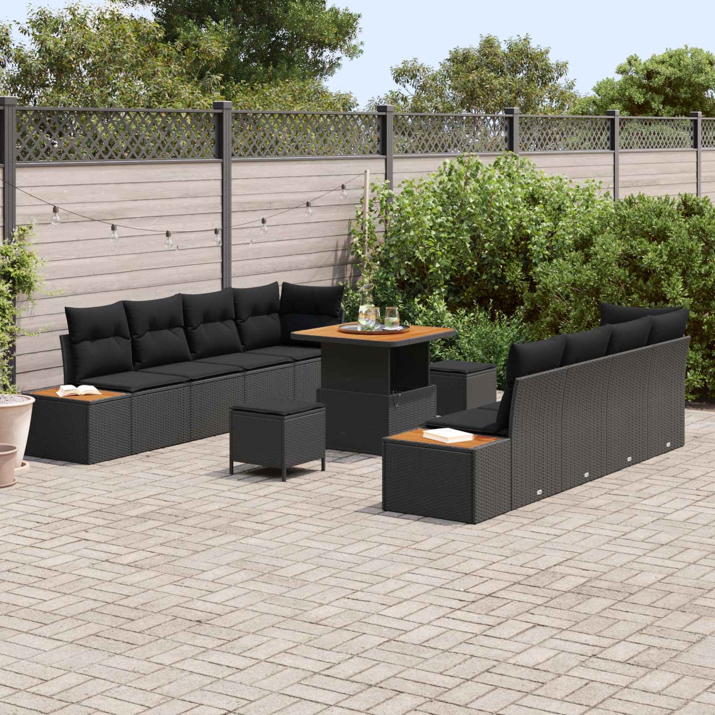 Tuinbankenset met kussen met opslag 11 pcs Zwart Poly riet is nu te koop bij PeponiXL, paradijselijk wonen!
