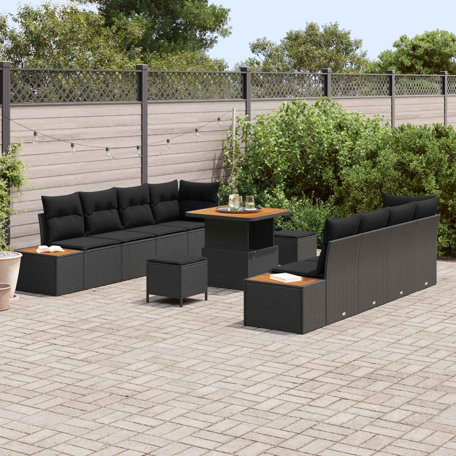 Tuinbankenset met kussen met opslag 11 pcs Zwart Poly riet is nu te koop bij PeponiXL, paradijselijk wonen!